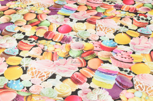 Macaroons Cupcakes Digital print 100% cotton Canvas fabric by the metre | 147cm wide