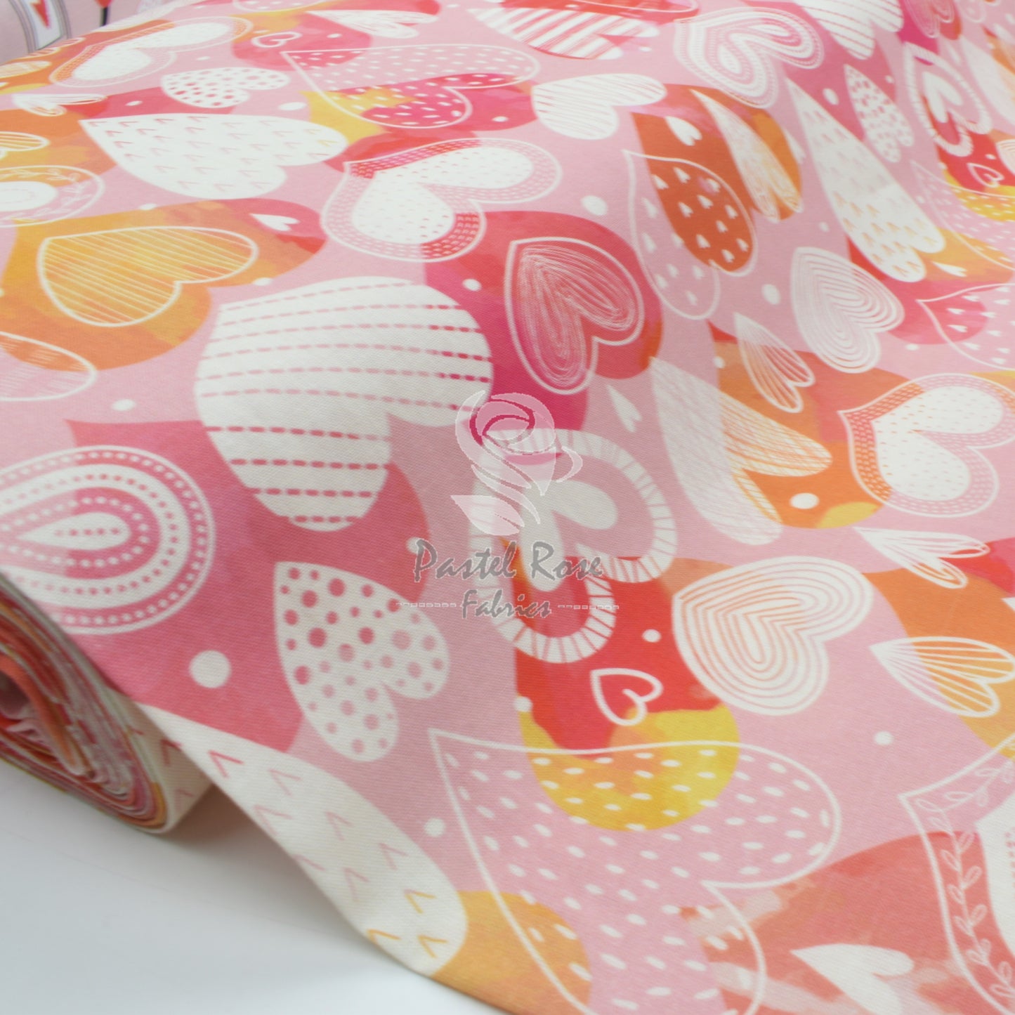 Digital Print Doodle Hearts 100% cotton fabric by half metre | 147cm wide