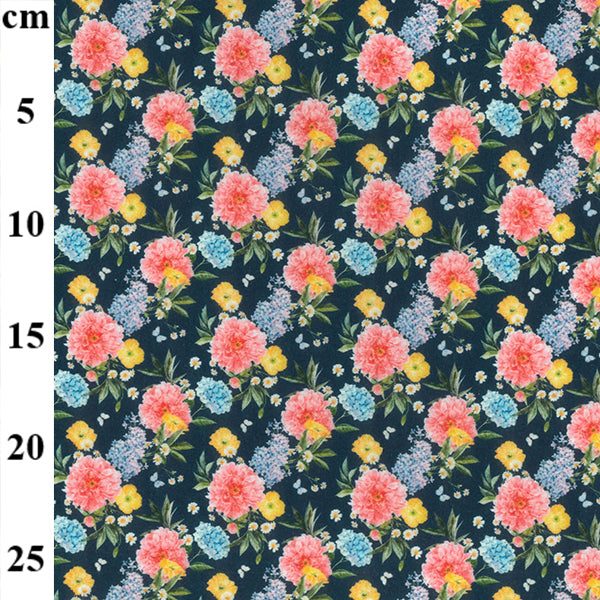 Digital Print Beau Navy, White 100% cotton fabric by half metre | 147cm wide