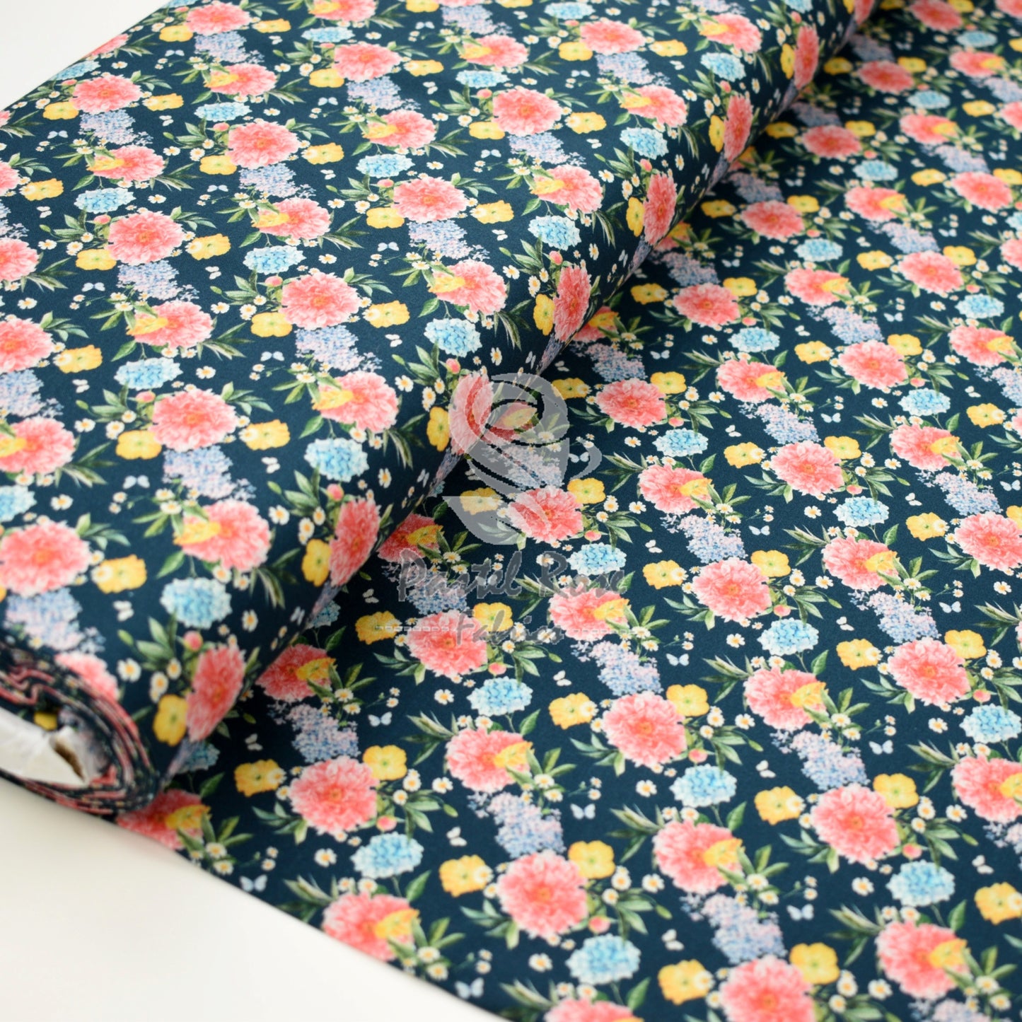Digital Print Beau Navy, White 100% cotton fabric by half metre | 147cm wide