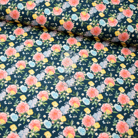 Digital Print Beau Navy, White 100% cotton fabric by half metre | 147cm wide