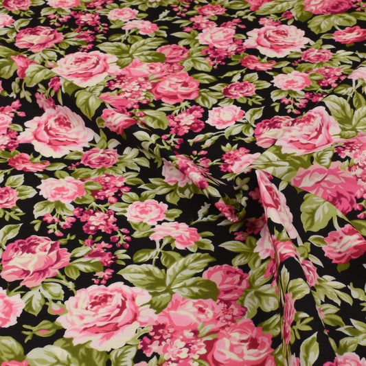 Charming Rose Black 100% cotton poplin fabric by half metre | 112cm wide