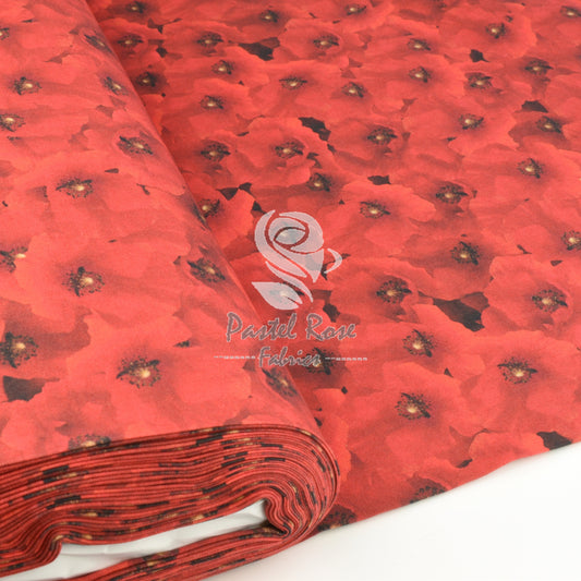 Digital Print Poppies Red 100% cotton fabric by half metre | 147cm wide
