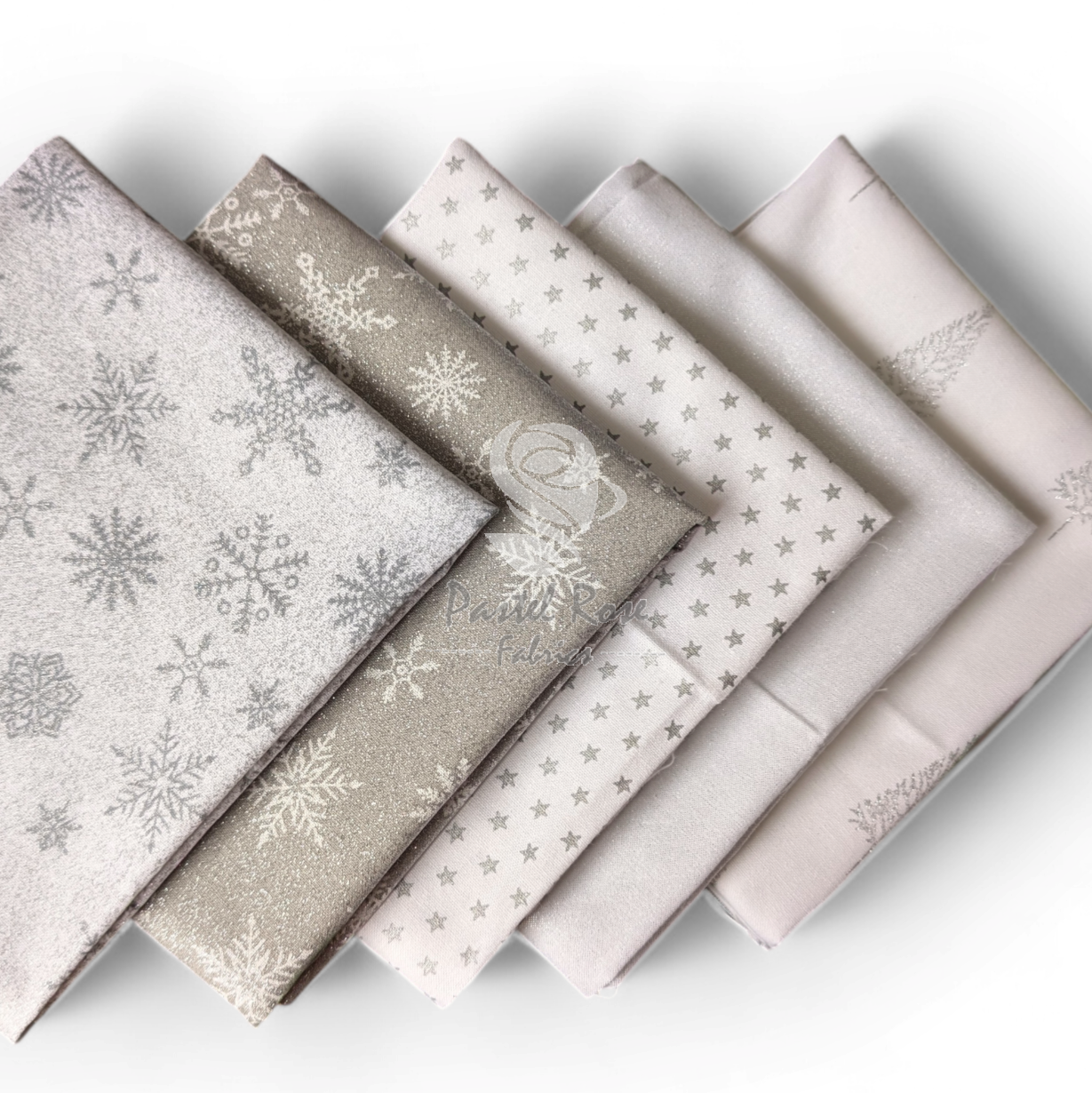 Glitzernde Schneeflocke, Weiß, 5 Fat Quarters, Bündel, 100 % Baumwolle, John Louden