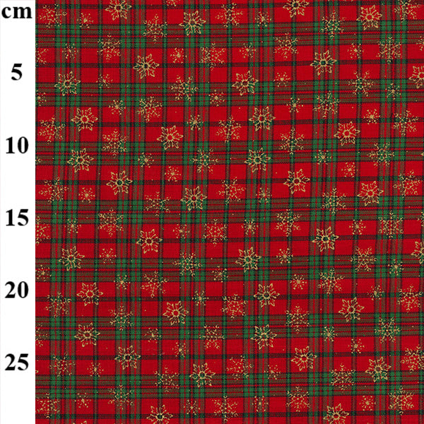 Metallic tartan Snowflakes Stars 100% cotton fabric by half metre John Louden | 110cm wide