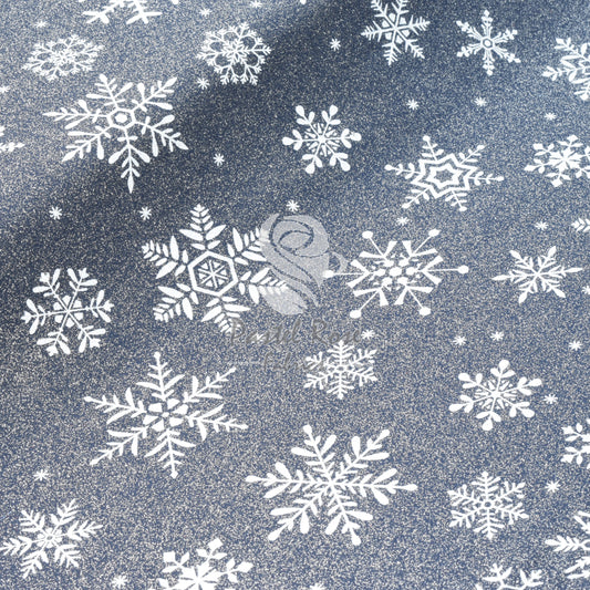 Glitter Frosted Snowflakes 100% cotton fabric by half metre John Louden | 110cm wide