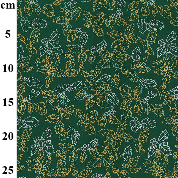 Metallic Holly Leaves 100% cotton fabric by half metre John Louden | 110cm wide