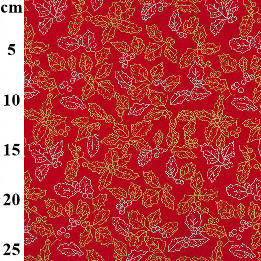Metallic Holly Leaves 100% cotton fabric by half metre John Louden | 110cm wide