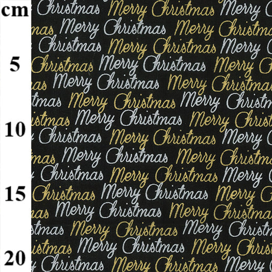 Metallic Merry Christmas 100% cotton fabric by half metre John Louden | 110cm wide