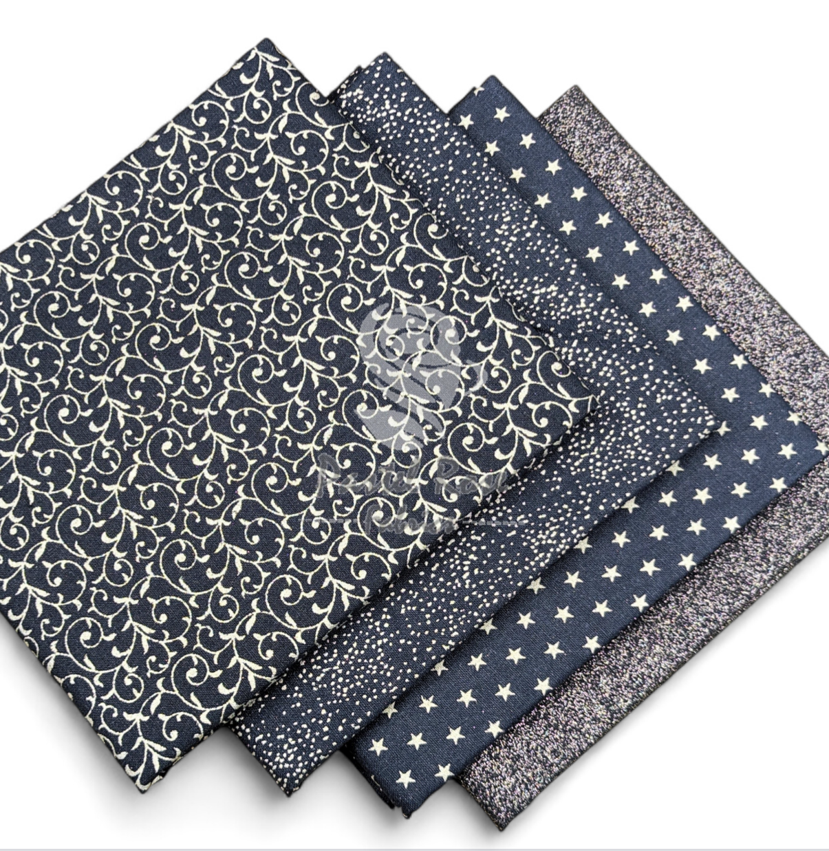 Glitter Vines Navy 4 Fat Quarters Bundle 100 % Baumwolle John Louden