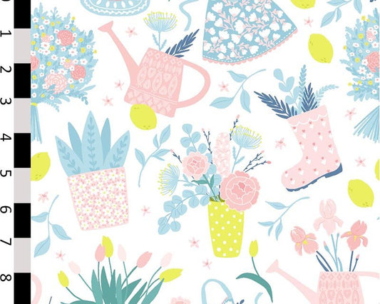 Digital Print Flower Pots 100% cotton fabric by half metre | 147cm wide