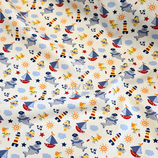 Hello Sailor Nautical Theme 100% cotton fabric by half metre | 112cm wide