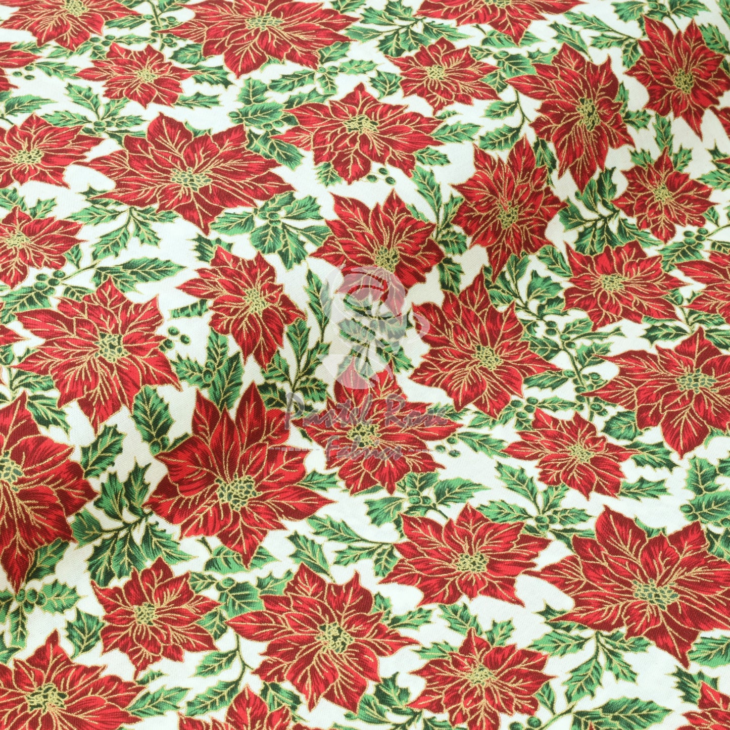 Weihnachtsstoff „Metallic Poinsettia“ aus 100 % Baumwolle, halbmeterweise | 140 cm breit