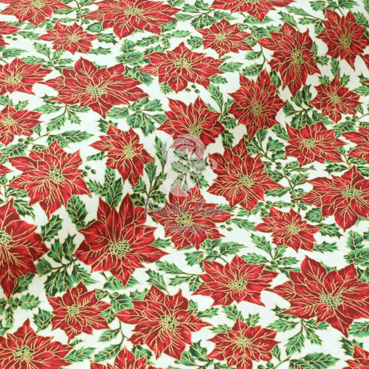 Christmas Metallic Poinsettia 100% cotton fabric by half metre | 140cm wide