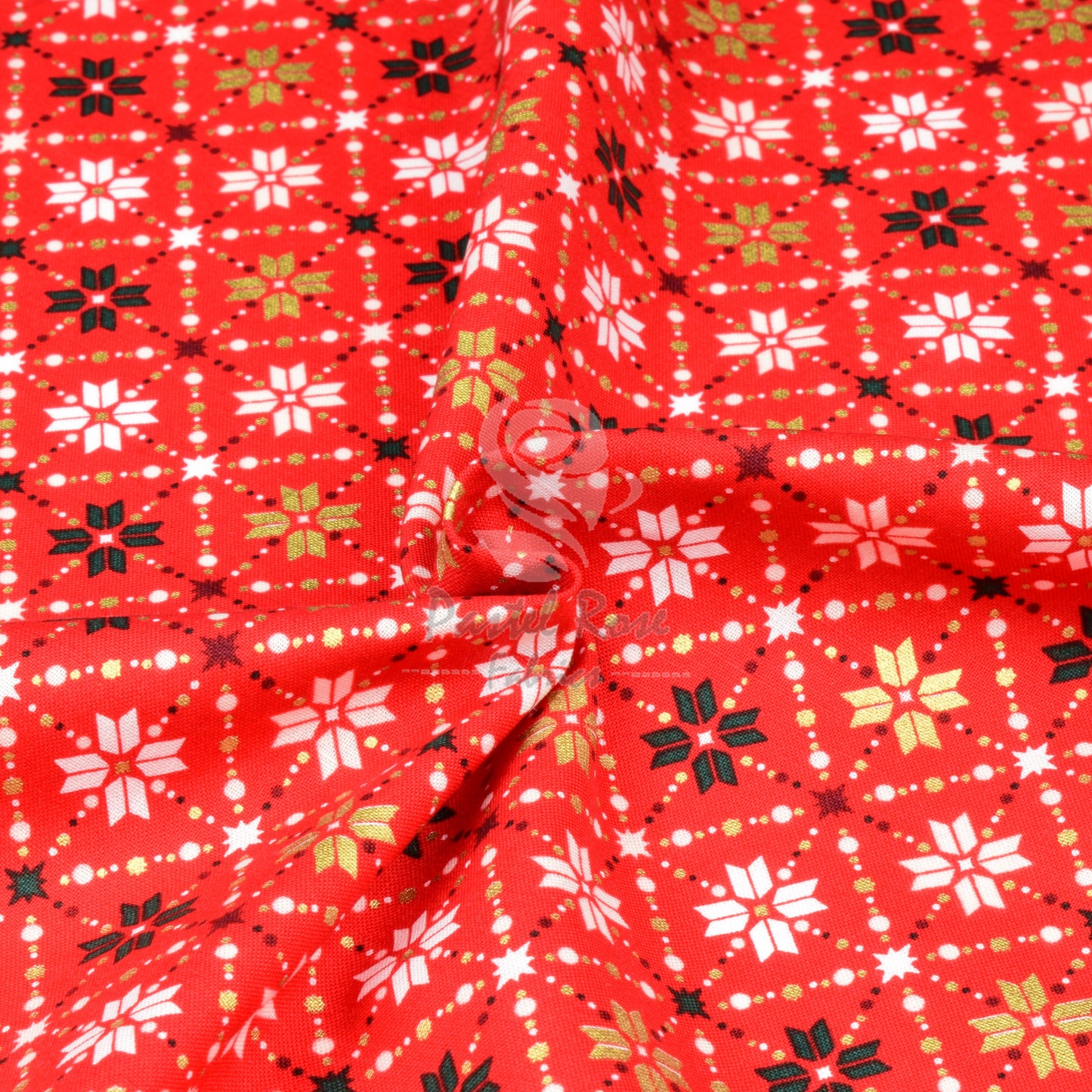 Christmas Metallic Snowflakes Fair Isle 100% cotton fabric by half metre | 140cm wide