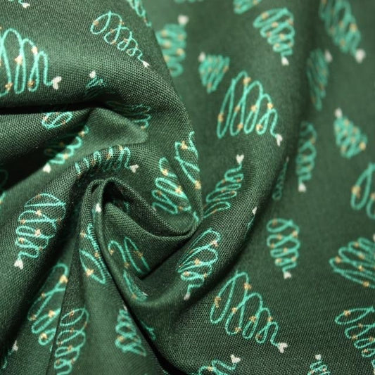 Christmas Metallic Trees 100% cotton fabric by half metre | 140cm wide