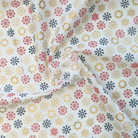 Christmas Metallic Stencil Snowflakes 100% cotton fabric by half metre | 140cm wide