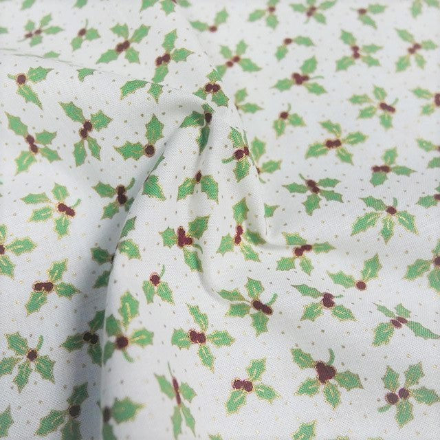 Weihnachtsstoff „Winterberry Holly“ aus 100 % Baumwolle, metallisch, pro halben Meter, 140 cm breit