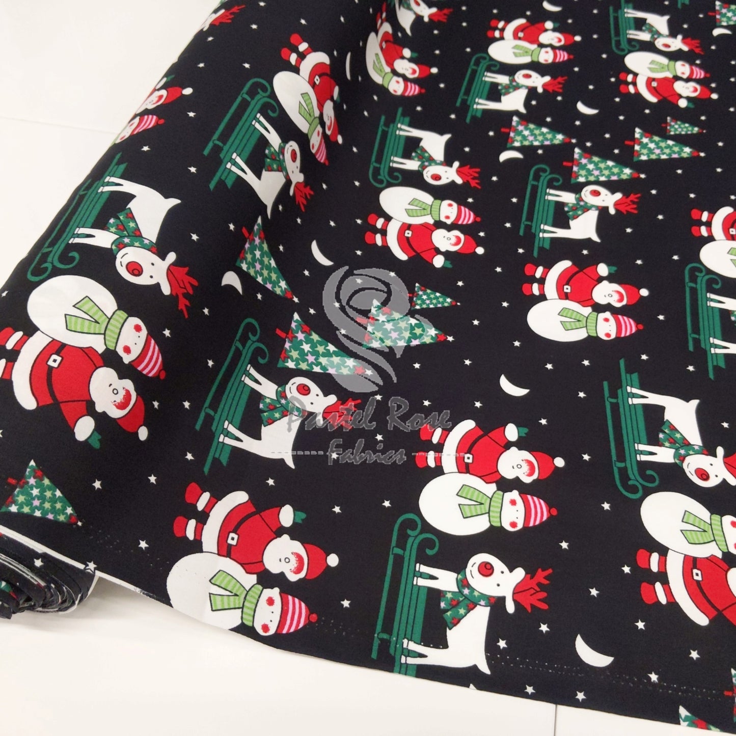 Weihnachtsmann-Schneemann-Popeline-Stoff aus 100 % Baumwolle pro halben Meter | 112 cm breit