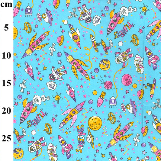 Rocket Space 100% cotton fabric by half metre | 112cm wide