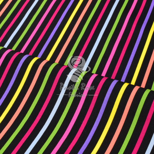 multi stripes black cotton fabric, rose and hubble