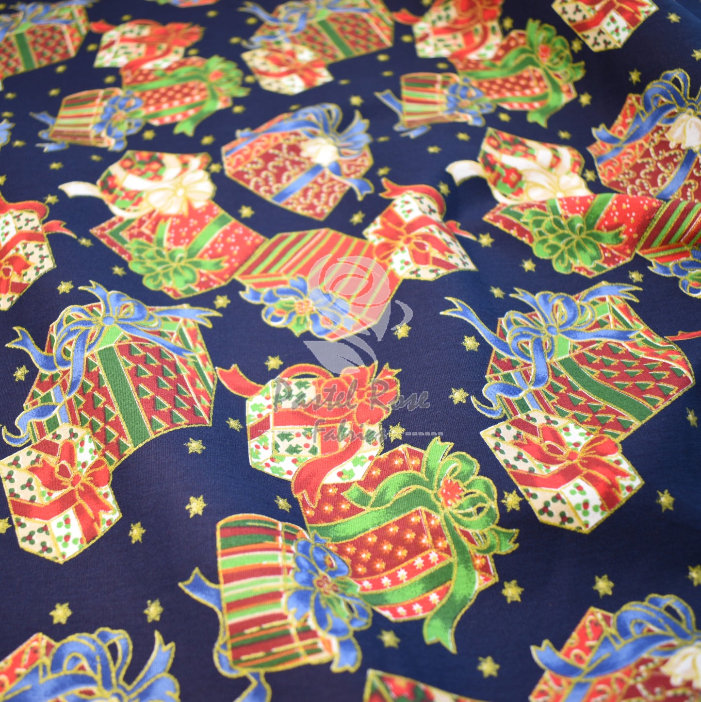 Metallic Christmas Presents 100% cotton fabric by half metre | 140cm wide