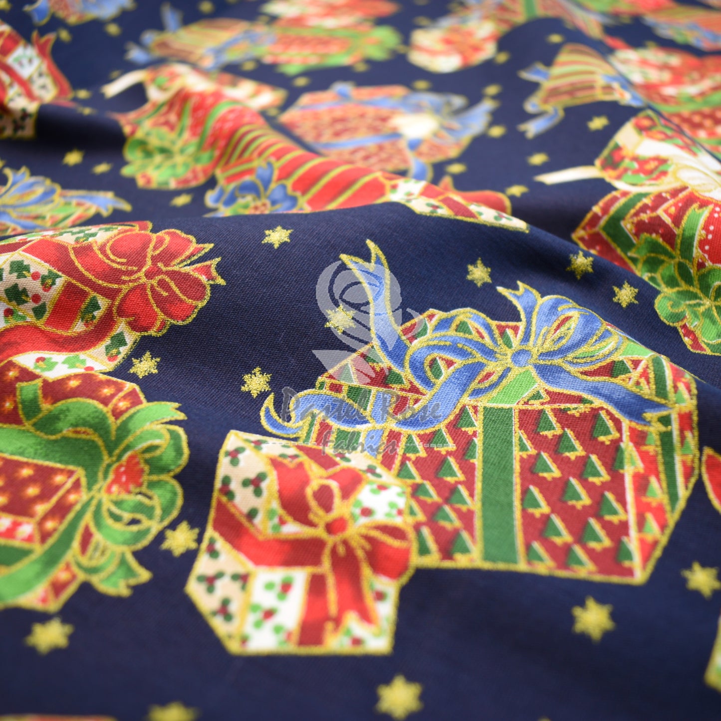 Metallic Christmas Presents 100% cotton fabric by half metre | 140cm wide