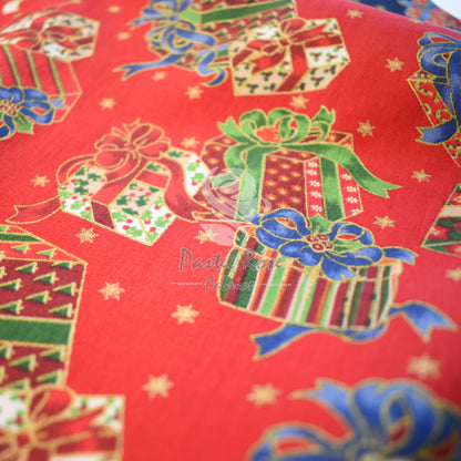 Metallic Christmas Presents 100% cotton fabric by half metre | 140cm wide
