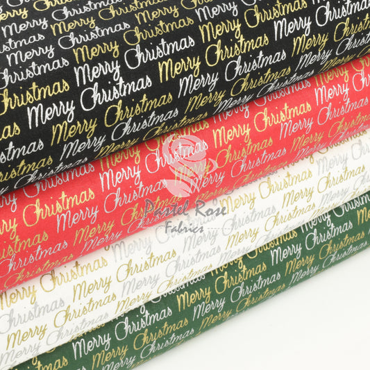 Metallic Merry Christmas 100% cotton fabric by half metre John Louden | 110cm wide