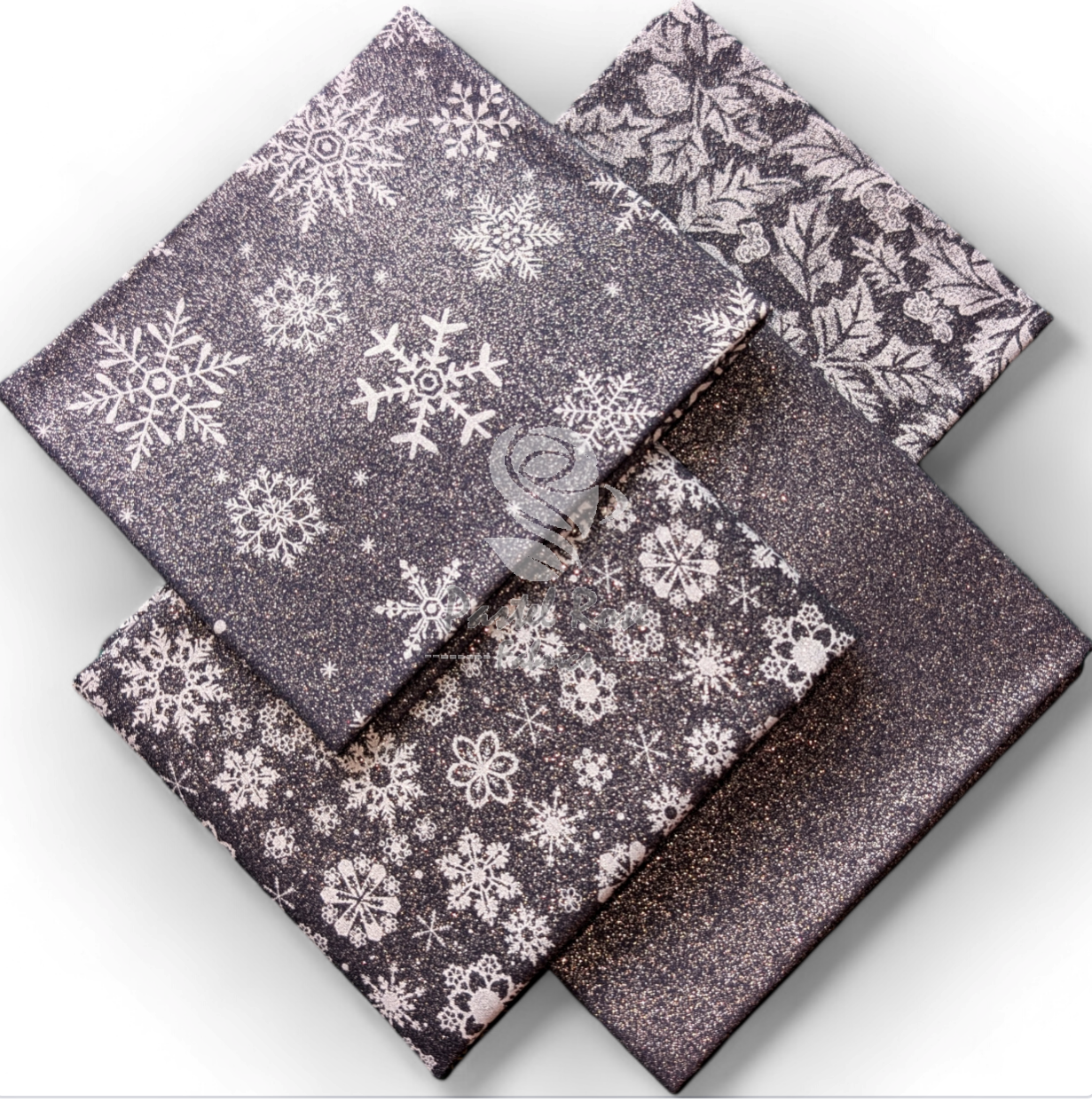 Glitter Snowflakes Navy 4 Fat Quarters Bundle 100% cotton John Louden