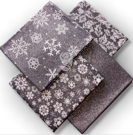 Glitter Snowflakes Navy 4 Fat Quarters Bundle 100% cotton John Louden