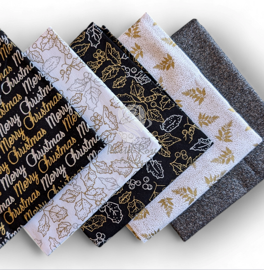 Merry Christmas Black 5 Fat Quarters Bundle 100% cotton John Louden