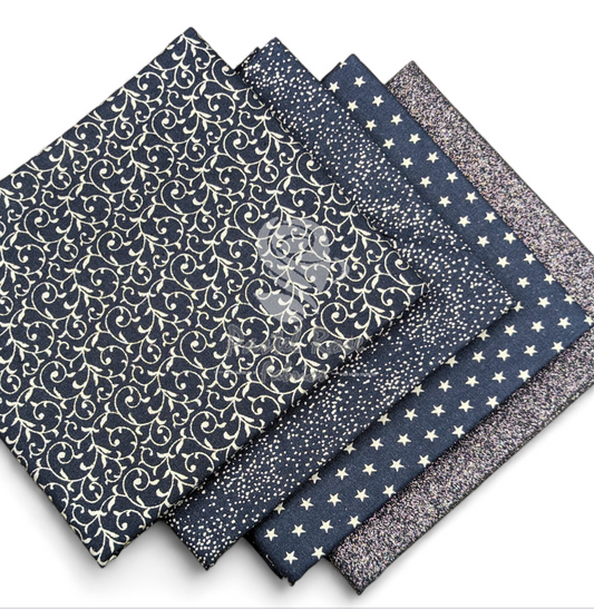 Glitter Vines Navy 4 Fat Quarters Bundle 100% cotton John Louden