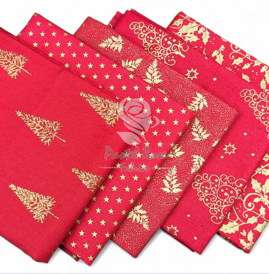 Red Gold 5 Fat Quarters Bundle 100% cotton John Louden