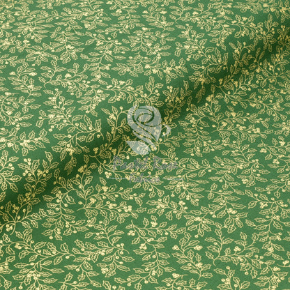 Christmas Metallic Gold Holly 100% cotton fabric by half metre | 140cm wide