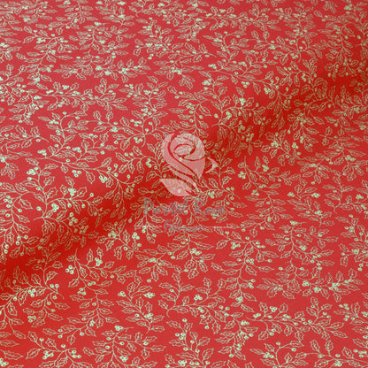 Christmas Metallic Gold Holly 100% cotton fabric by half metre | 140cm wide