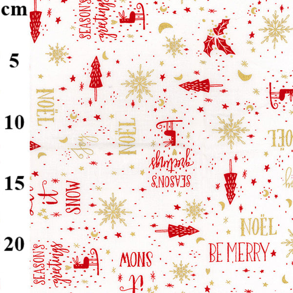 Metallic Season Greetings Ivory 100% cotton fabric by half metre | 135cm wide