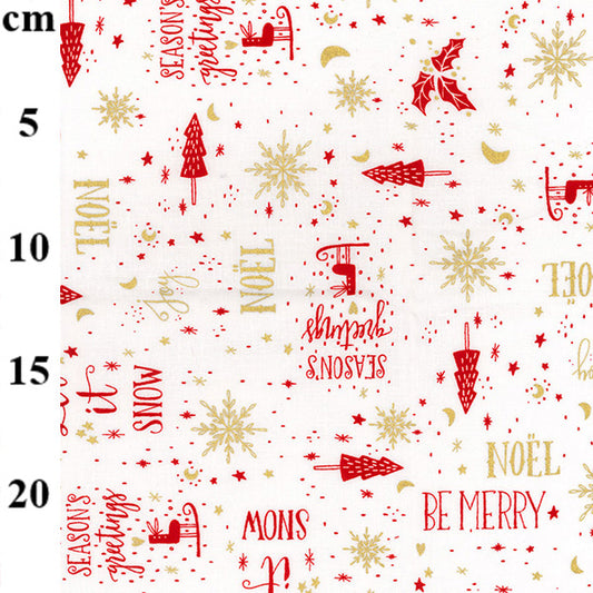 Metallic Season Greetings Ivory 100% cotton fabric by half metre | 135cm wide