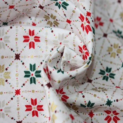 Christmas Metallic Snowflakes Fair Isle 100% cotton fabric by half metre | 140cm wide