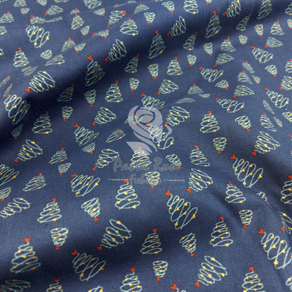 Christmas Metallic Trees 100% cotton fabric by half metre | 140cm wide