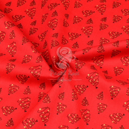 Christmas Metallic Trees 100% cotton fabric by half metre | 140cm wide