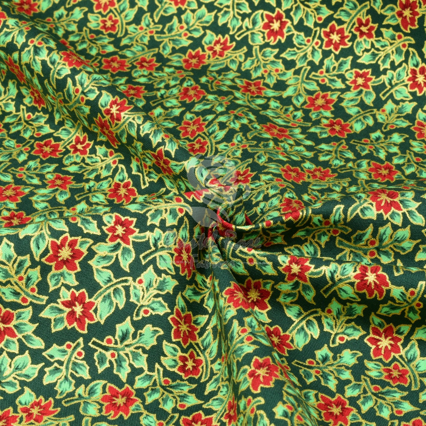 Christmas Metallic Mini Poinsettia 100% cotton fabric by half metre | 140cm wide