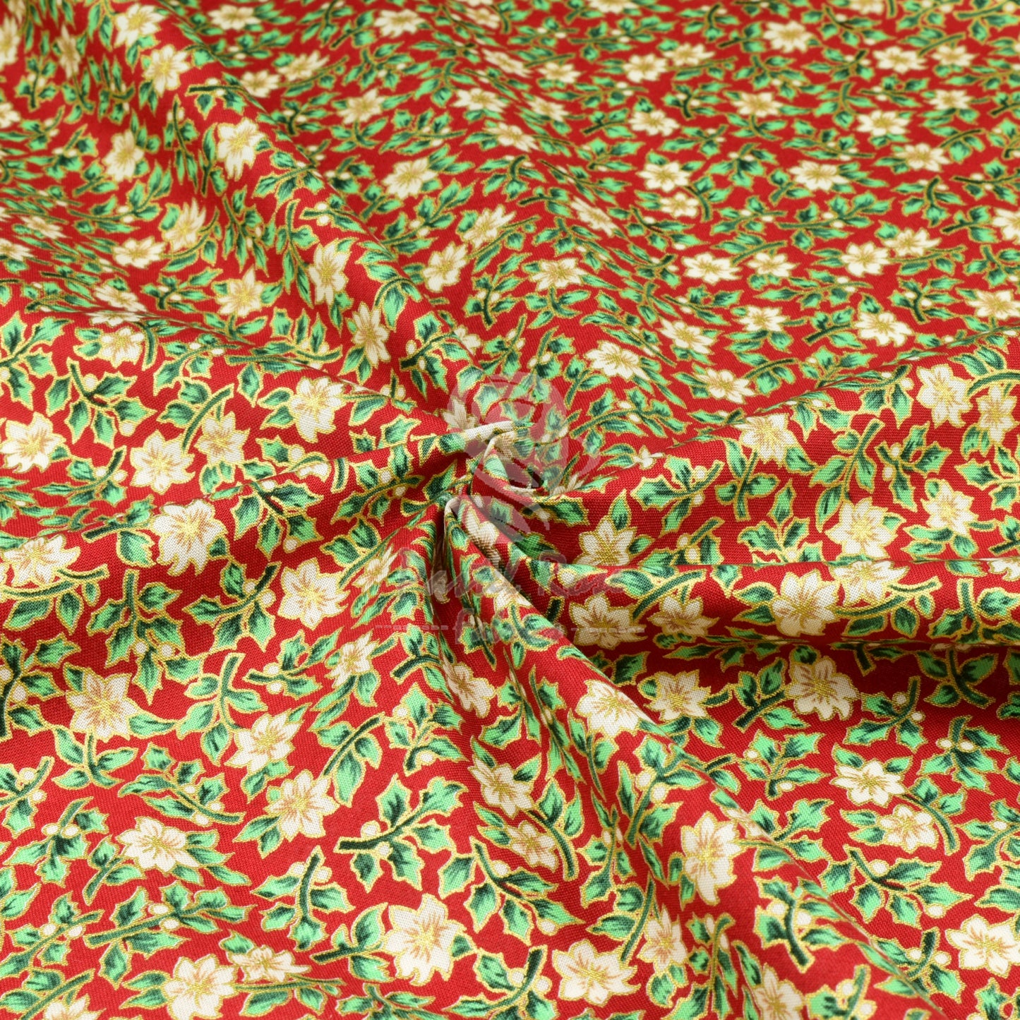 Christmas Metallic Mini Poinsettia 100% cotton fabric by half metre | 140cm wide