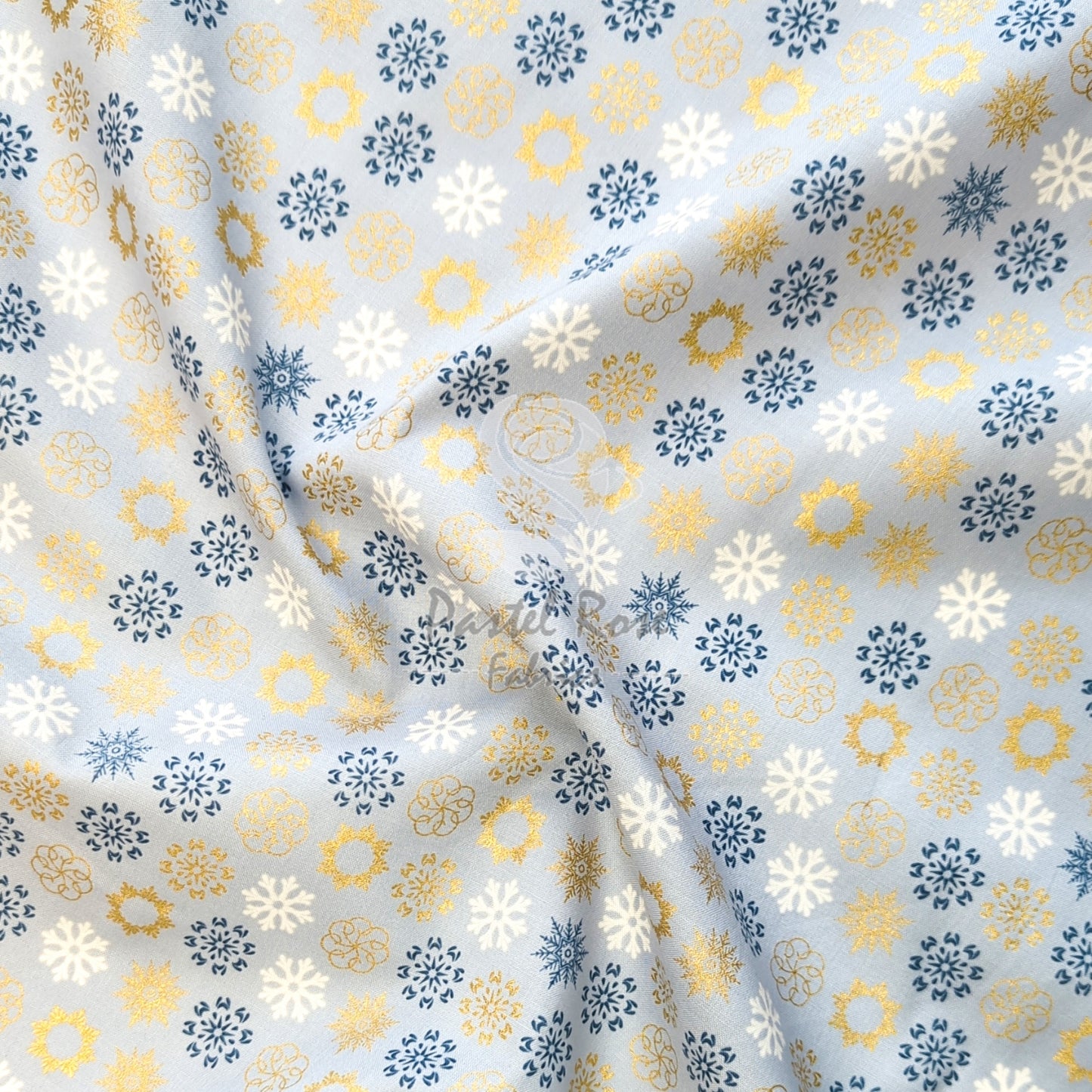 Christmas Metallic Stencil Snowflakes 100% cotton fabric by half metre | 140cm wide