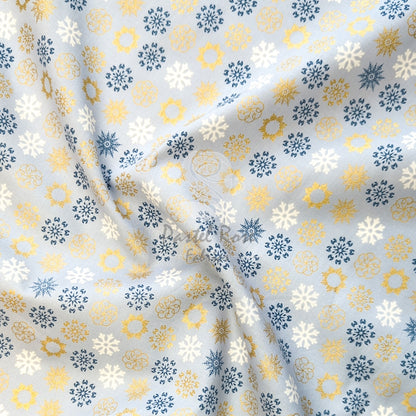 Christmas Metallic Stencil Snowflakes 100% cotton fabric by half metre | 140cm wide
