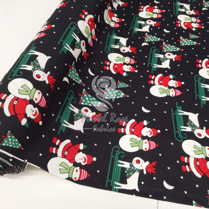 Weihnachtsmann-Schneemann-Popeline-Stoff aus 100 % Baumwolle pro halben Meter | 112 cm breit
