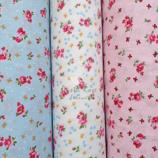 Bow Rosy Floral 100 % Baumwoll-Popeline-Stoff, halber Meter | 112 cm breit