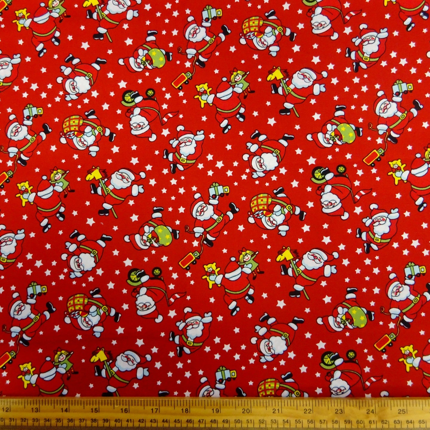 Verspielter Weihnachtsmann-Popeline-Stoff aus 100 % Baumwolle, halber Meter | 112 cm breit
