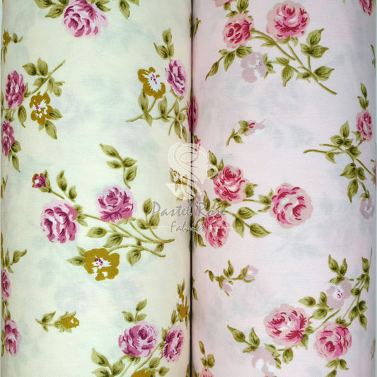 Retro Rose Bunch 100 % Baumwoll-Popeline-Stoff pro halben Meter | 112 cm breit