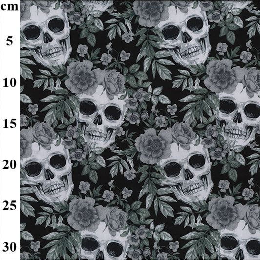 Stoff mit Totenkopf-Rosen, 100 % Baumwolle, halber Meter | 112 cm breit